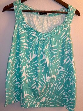 Jones New York Turquoise and White Ruffle-Neck Tank